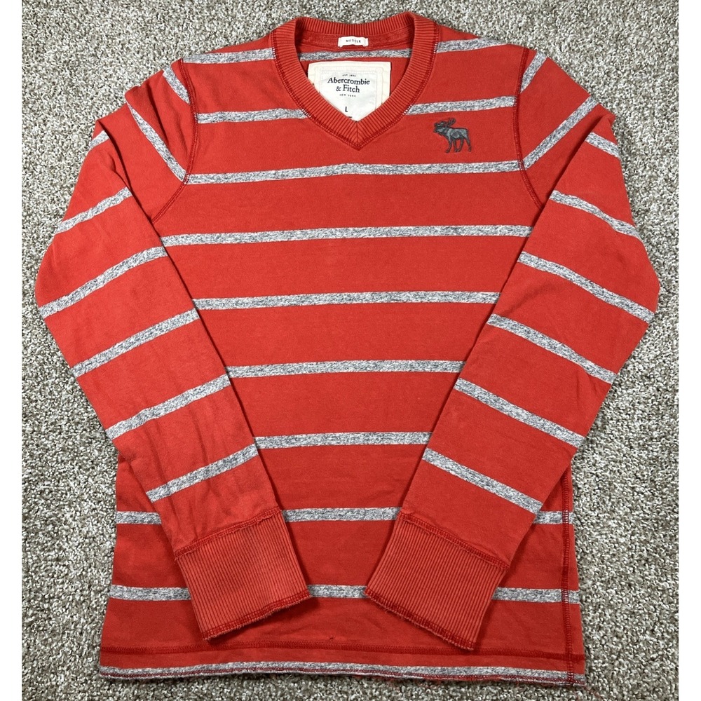 Abercrombie & Fitch Muscle Long Sleeve Shirt Mens Large Orangeā Striped Y2K